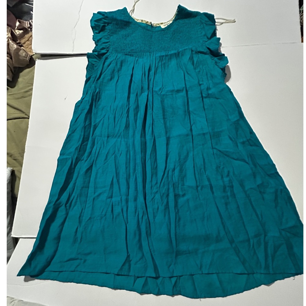 Umgee USA Teal Blue Smocked Ruffle Sleeveless Babydoll Dress Med Shabby Chic